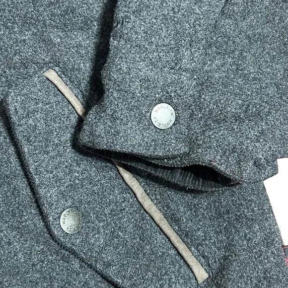 Woolrich Coat Men 2XL Wool Jacket Gray Full Zip Suede Leather Collar Quilt Lined